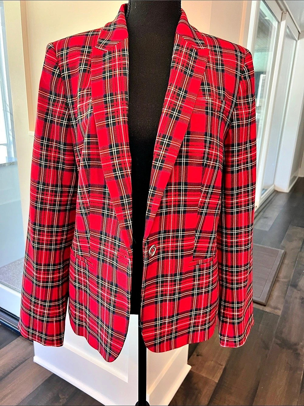 Tommy Hilfiger Red Tartan Plaid Blazer Jacket Plaid Blazer in Red & Black Sz12